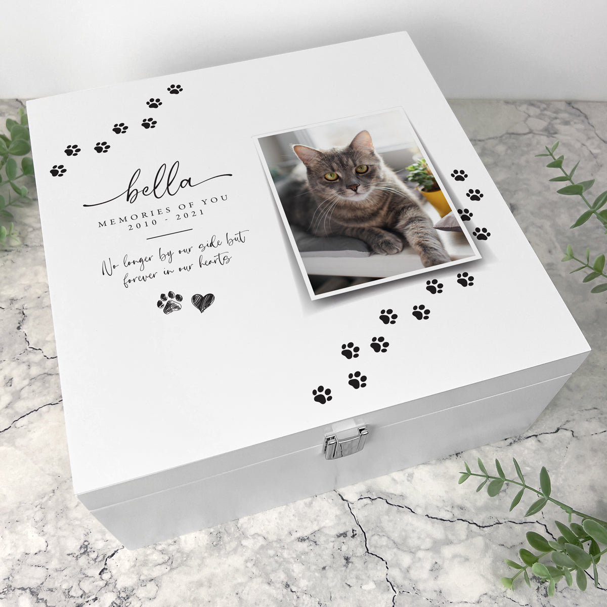 Personalised Paw Prints Square Luxury White Wooden Pet Memorial Photo