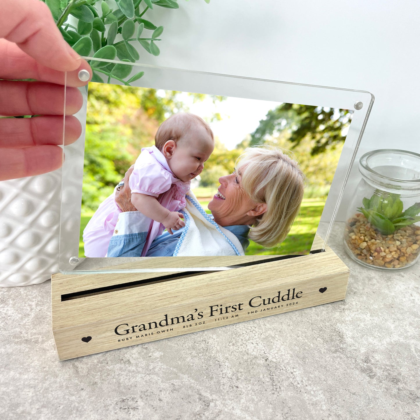 Personalised First Cuddle Wooden Base 6x4" Photo Frame