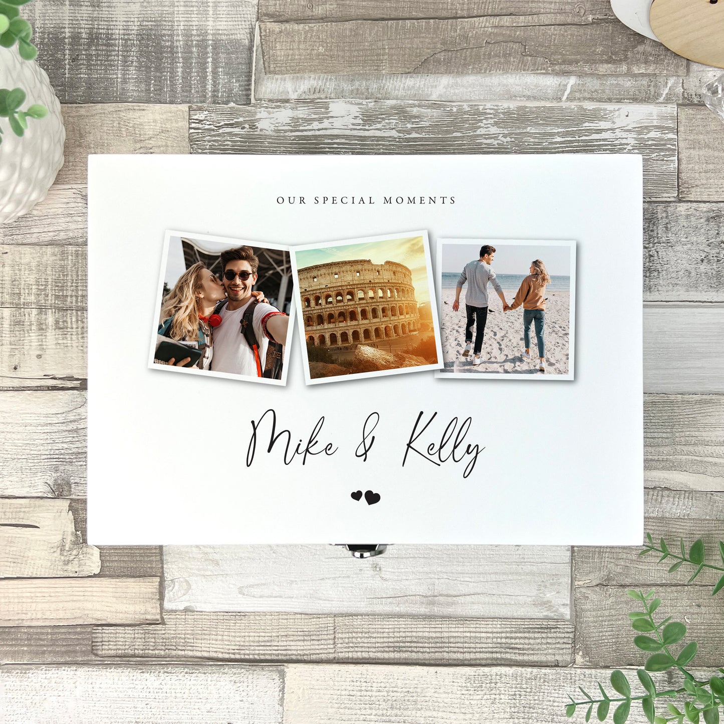 Personalised Couples Photo White Wooden Keepsake Memory Box - 3 Sizes (22cm | 27cm | 30cm)