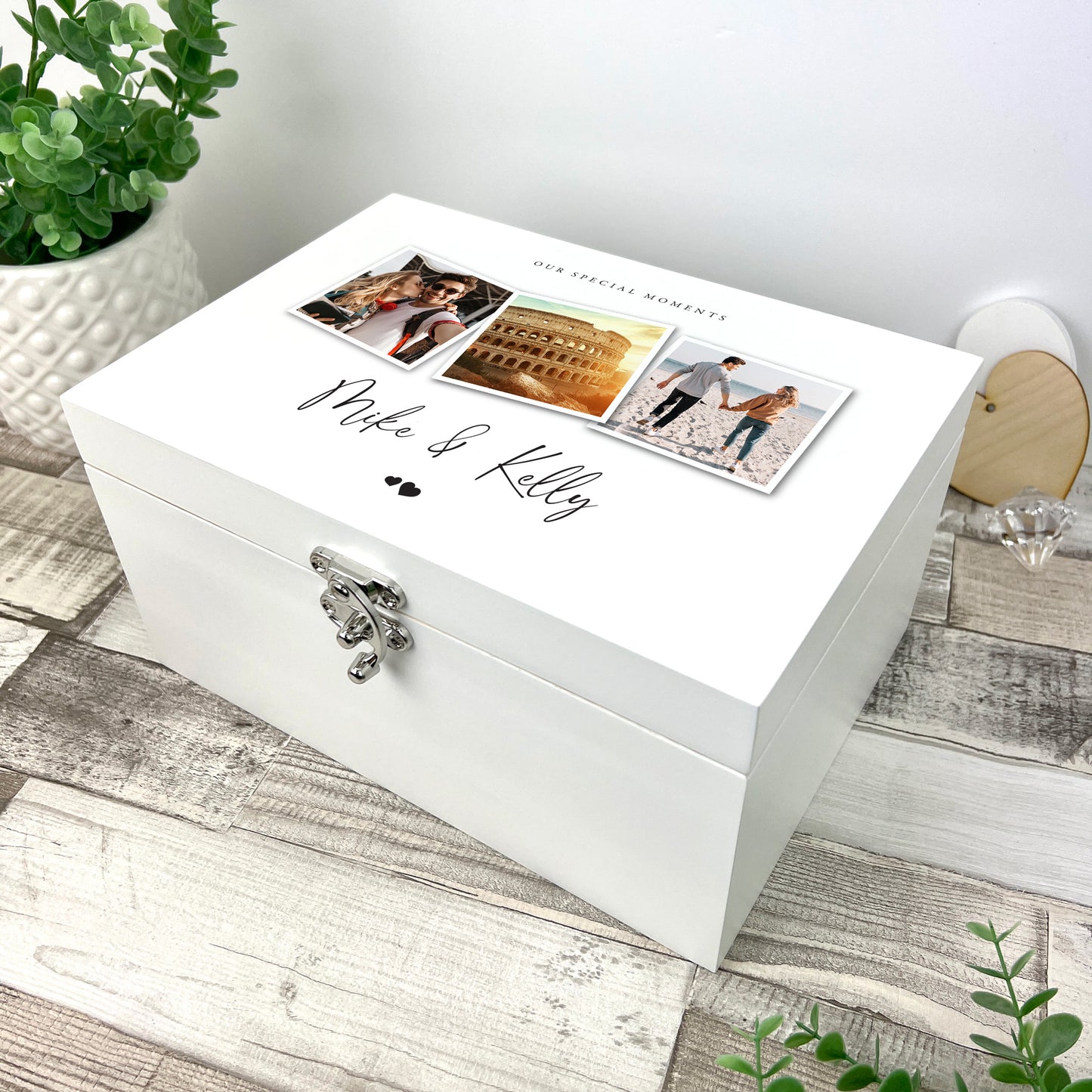 Personalised Couples Photo White Wooden Keepsake Memory Box - 3 Sizes (22cm | 27cm | 30cm)