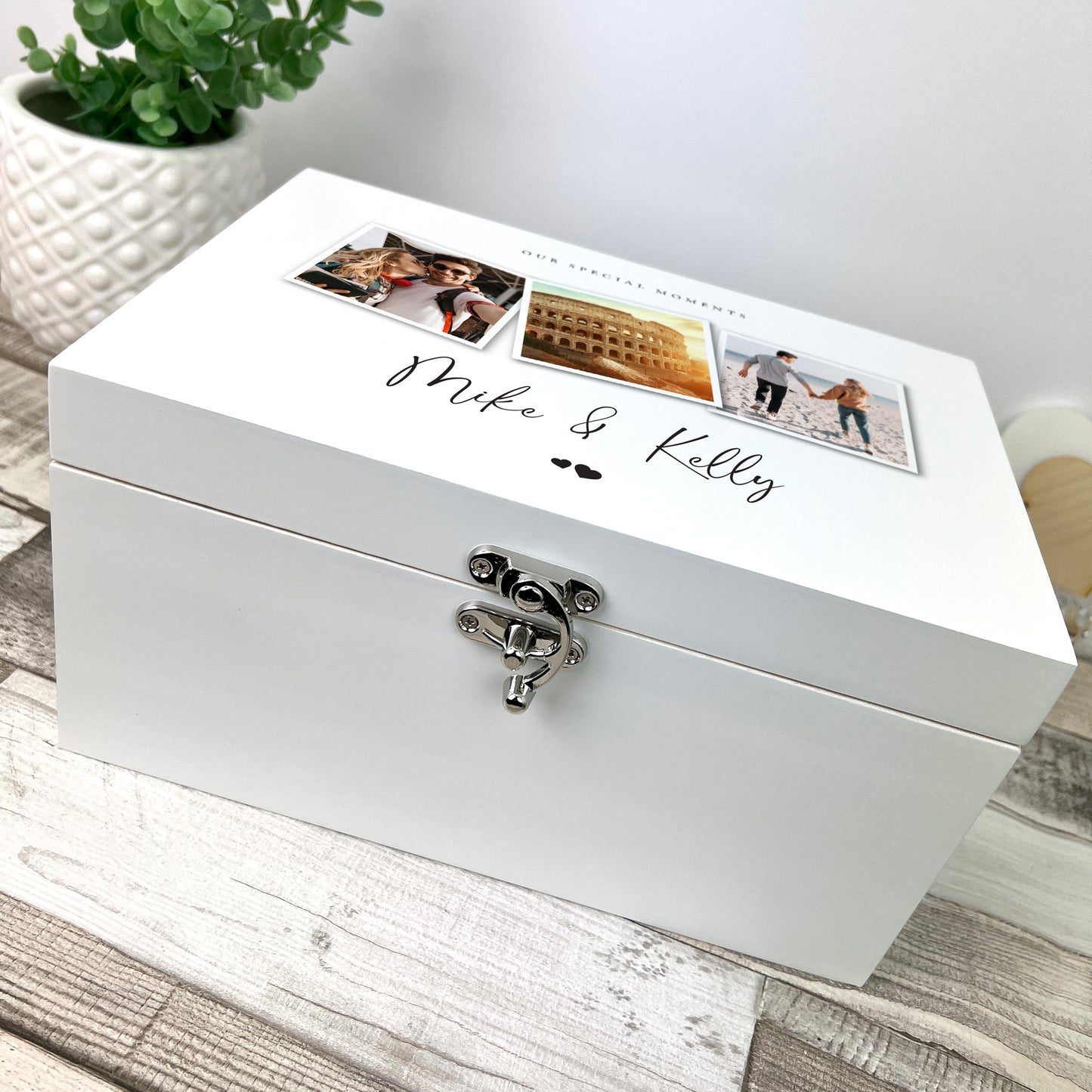 Personalised Couples Photo White Wooden Keepsake Memory Box - 3 Sizes (22cm | 27cm | 30cm)