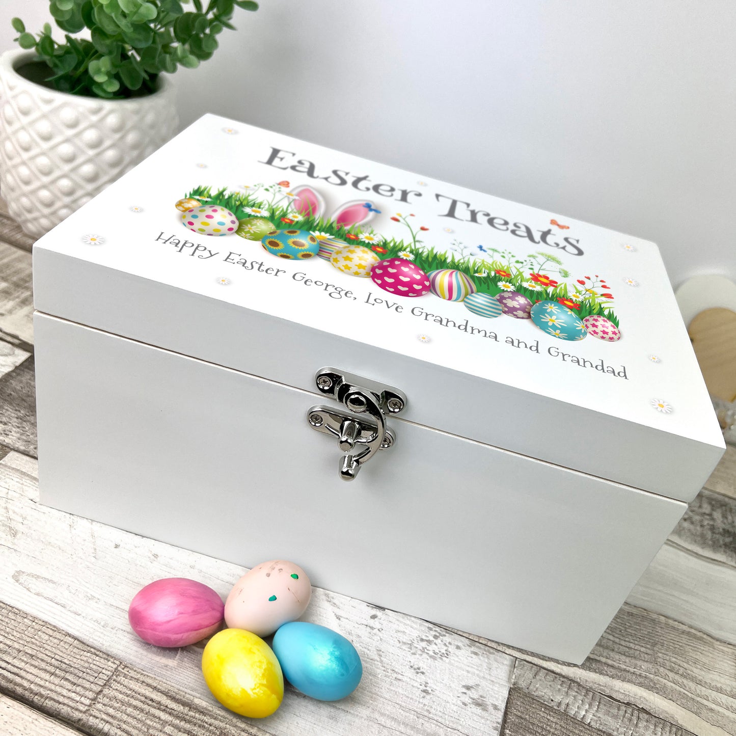 Personalised White Colourful Easter Hamper Box - 3 Sizes (22cm | 27cm | 30cm)