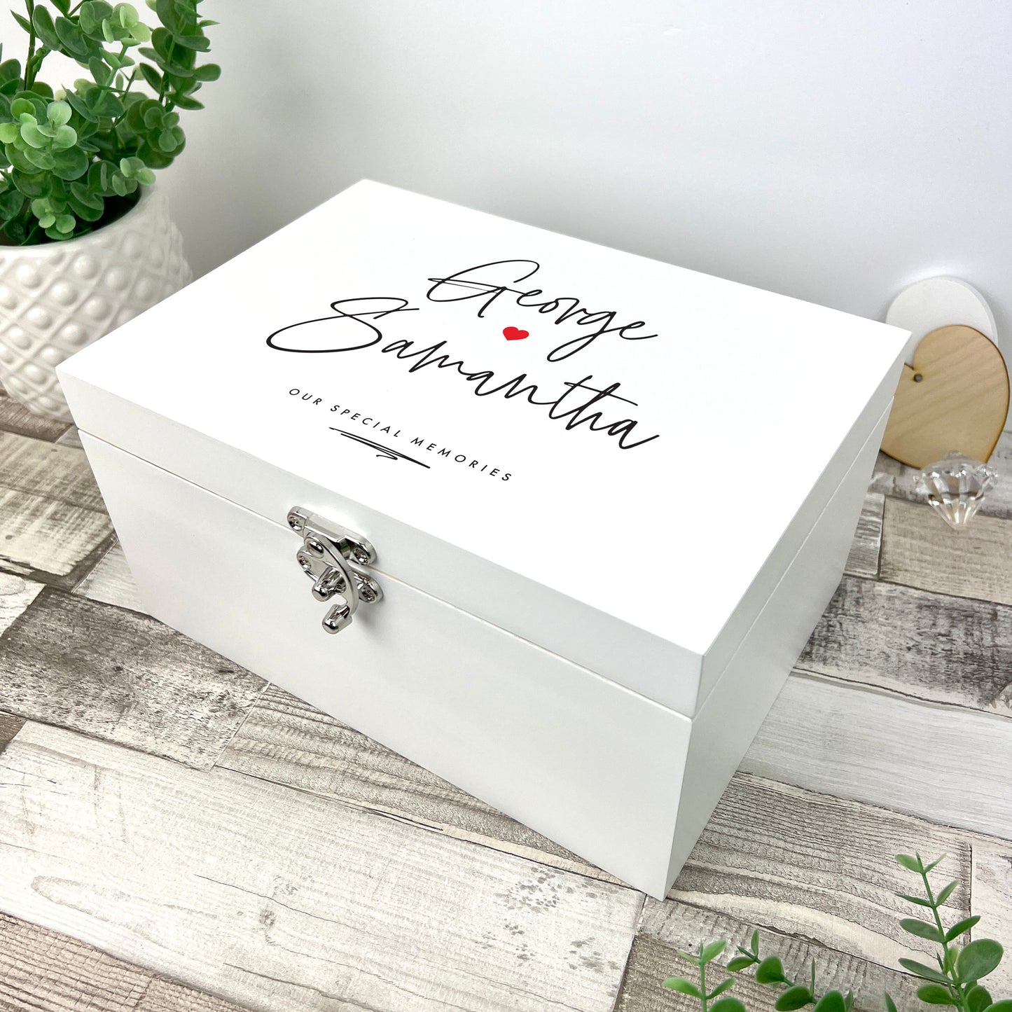 Personalised Couples Names White Wooden Keepsake Memory Box - 3 Sizes (22cm | 27cm | 30cm)