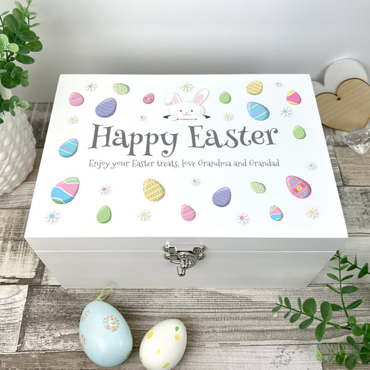 Personalised Pastel Easter Eggs White Hamper Box - 3 Sizes (22cm | 27cm | 30cm)