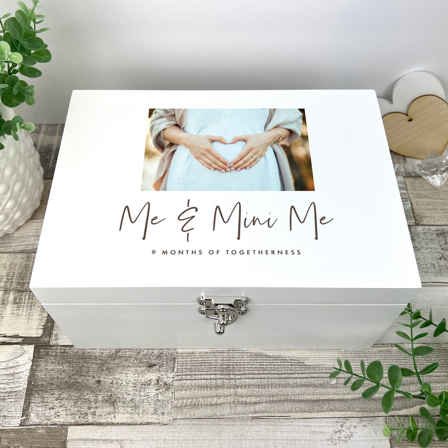 Personalised Expectant Mum Photo White  Wooden Keepsake Memory Box - 3 Sizes (22cm | 27cm | 30cm)