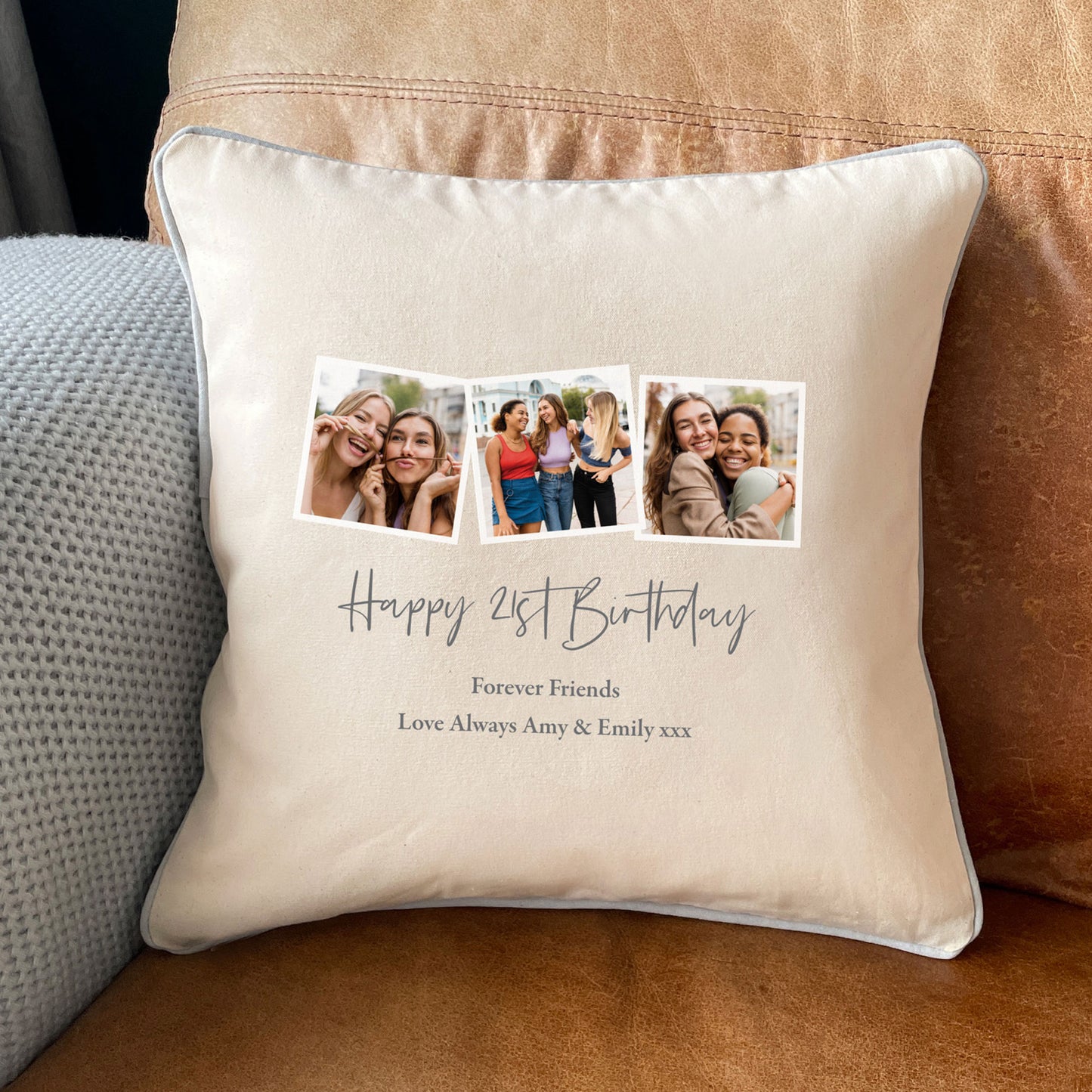 Personalised Any Message Three Photo Cotton Cushion