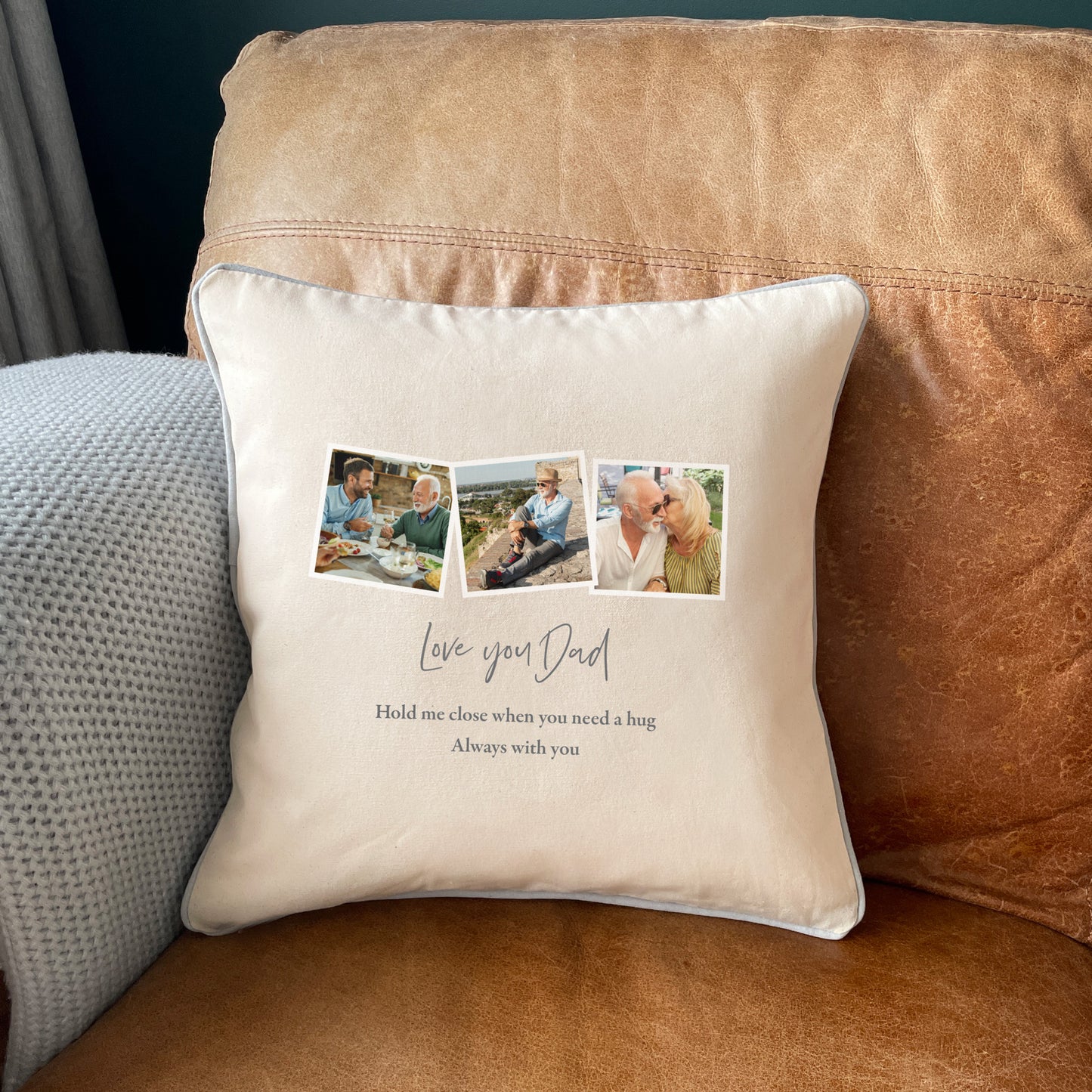 Personalised Any Message Three Photo Cotton Cushion