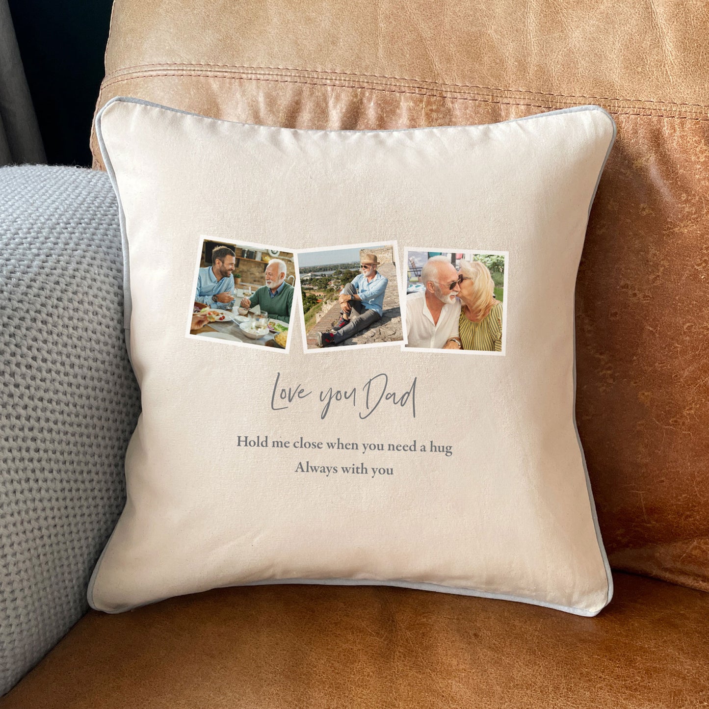 Personalised Any Message Three Photo Cotton Cushion