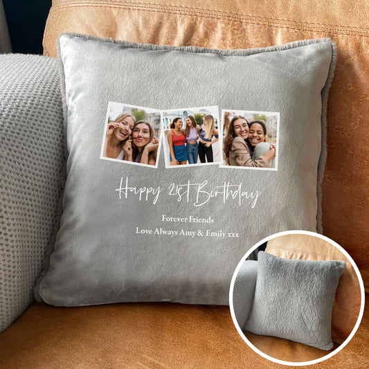 Personalised Any Message Three Photo Faux Fur Cuddle Cushion