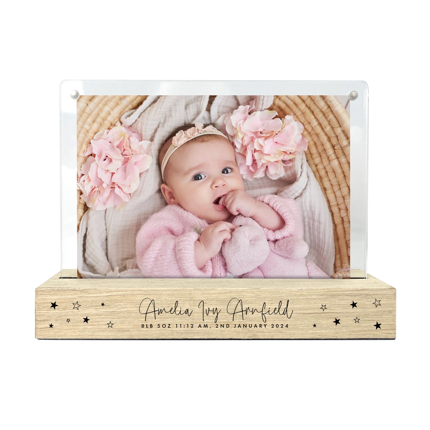 Personalised Baby Stars Wooden Base 6x4" Photo Frame