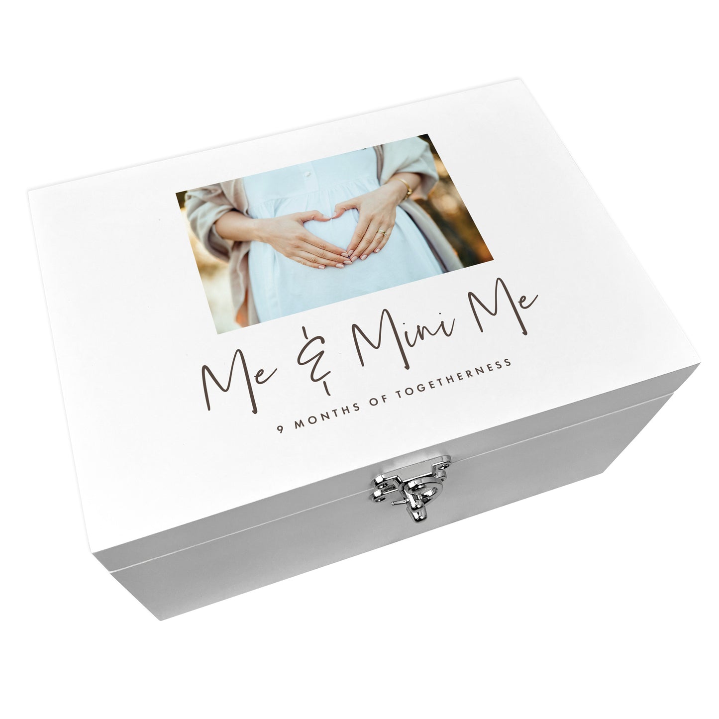 Personalised Expectant Mum Photo White  Wooden Keepsake Memory Box - 3 Sizes (22cm | 27cm | 30cm)