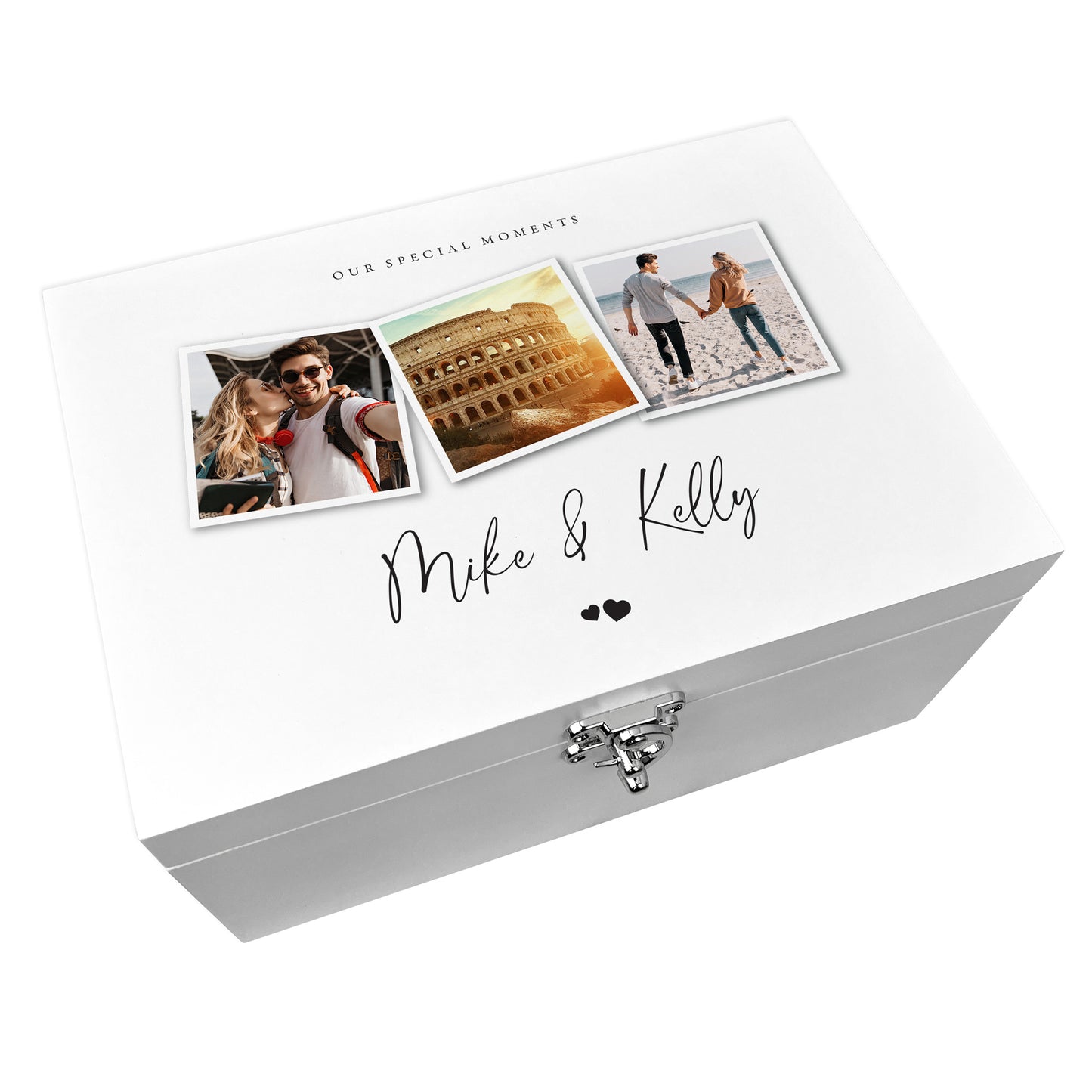 Personalised Couples Photo White Wooden Keepsake Memory Box - 3 Sizes (22cm | 27cm | 30cm)