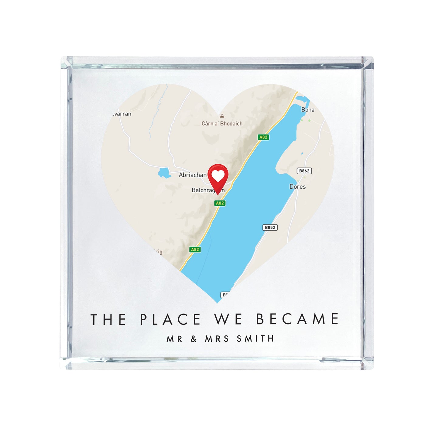 Personalised Heart Map Location Crystal Token