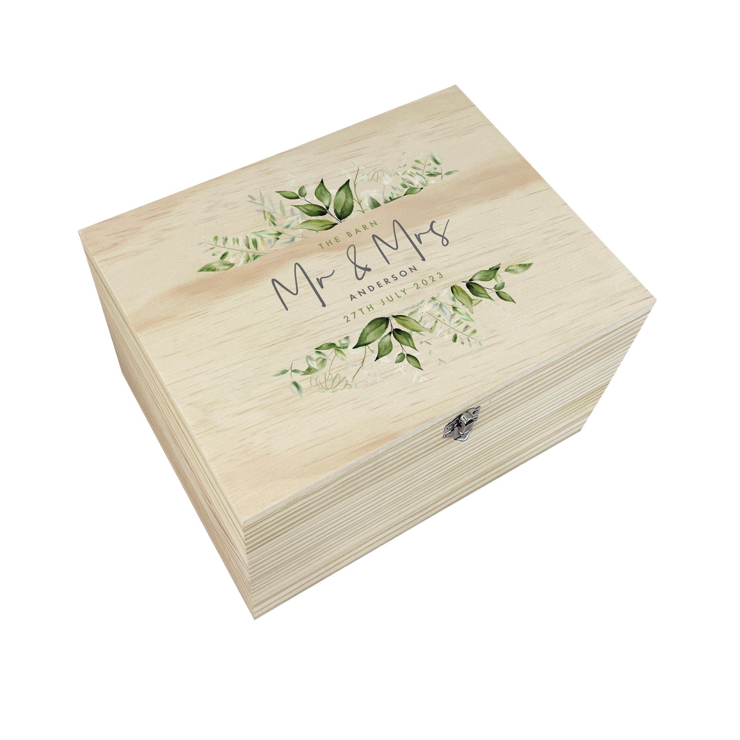 Personalised Wooden Botanical Wedding Keepsake Memory Box - 5 Sizes (16cm | 20cm | 26cm | 30cm | 36cm)