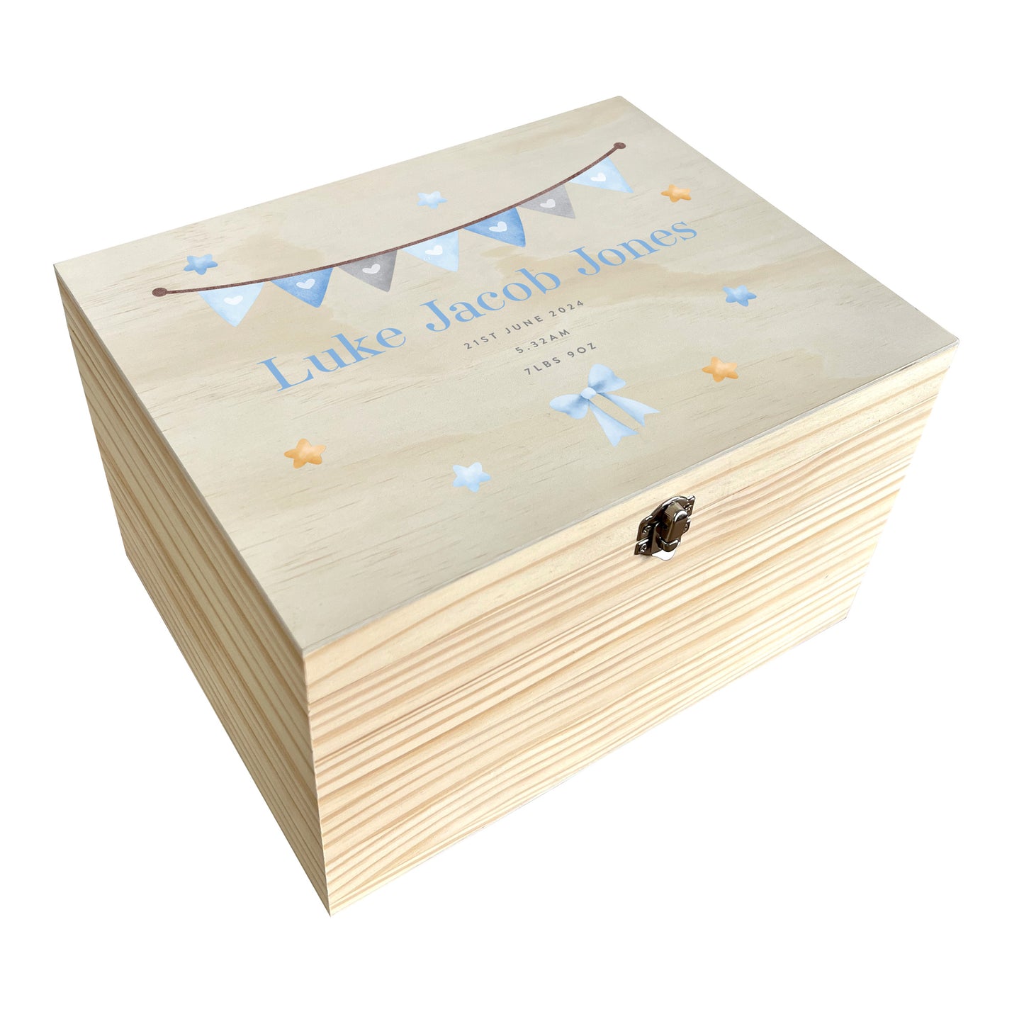 Personalised Blue Garland New Baby Keepsake Box - 5 Sizes (16cm | 20cm | 26cm | 30cm | 36cm)