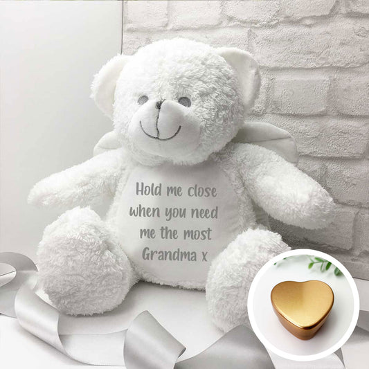 Personalised Angel Wings Ashes Keepsake Memory Bear - White