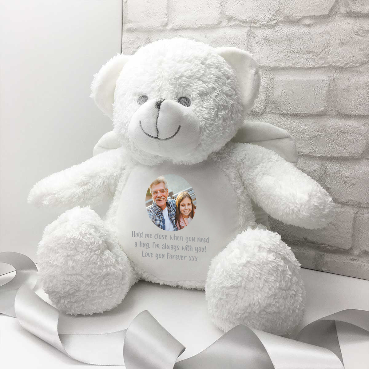 Personalised Photo Ashes Keepsake Memory Bear - White Angel Wings