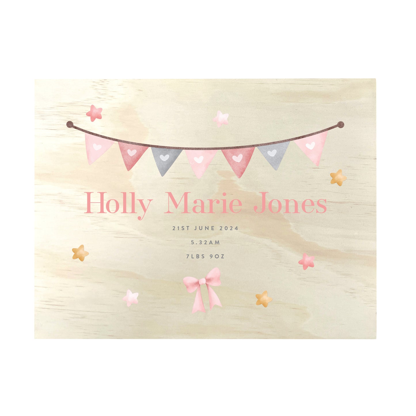 Personalised Pink Garland New Baby Keepsake Box - 5 Sizes (16cm | 20cm | 26cm | 30cm | 36cm)