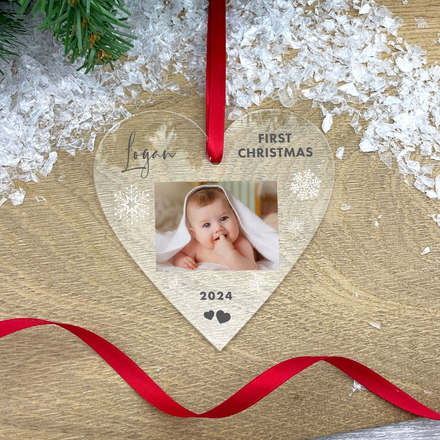 Personalised Baby's 1st Christmas Photo Acrylic Hanging Decoration - Various Shapes