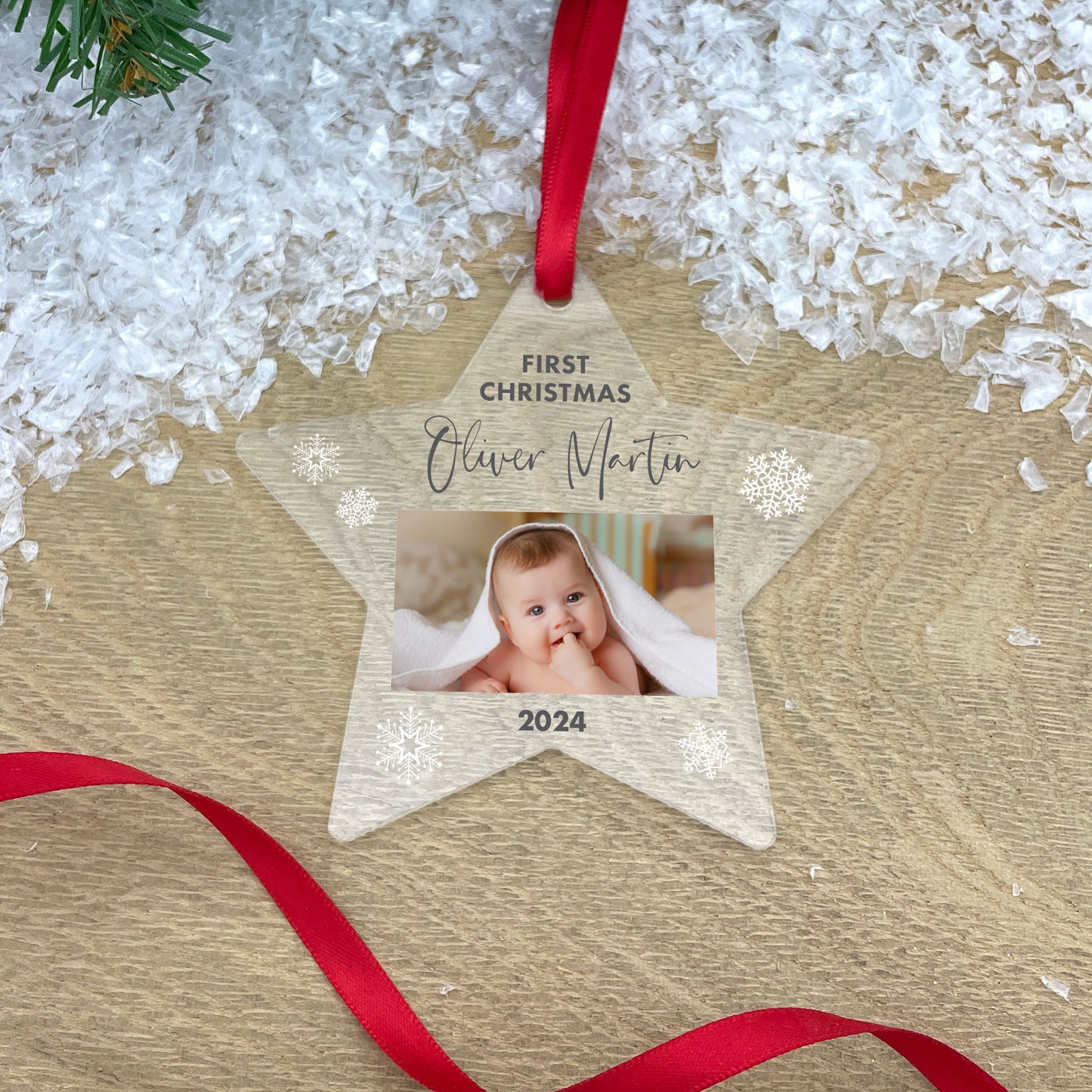 Personalised Baby's 1st Christmas Photo Acrylic Hanging Decoration - Various Shapes