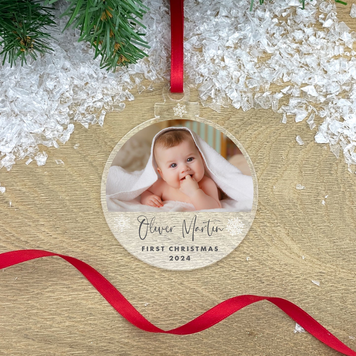 Personalised Baby's 1st Christmas Photo Acrylic Hanging Decoration - Various Shapes