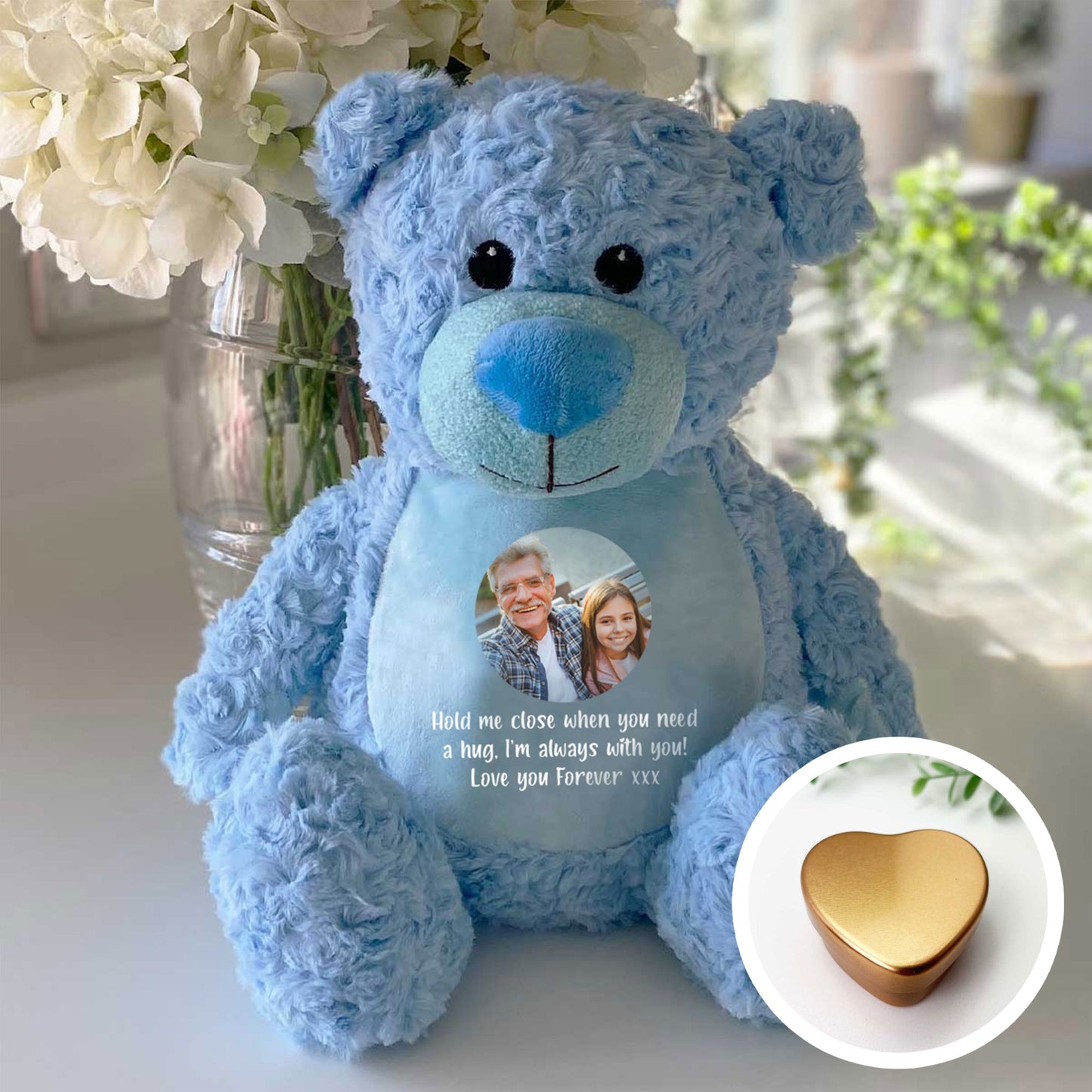 Personalised Photo Ashes Keepsake Memory Bear - Blue