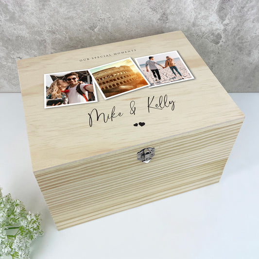 Personalised Couples Photo Wooden Keepsake Memory Box - 5 Sizes (16cm | 20cm | 26cm | 30cm | 36cm)