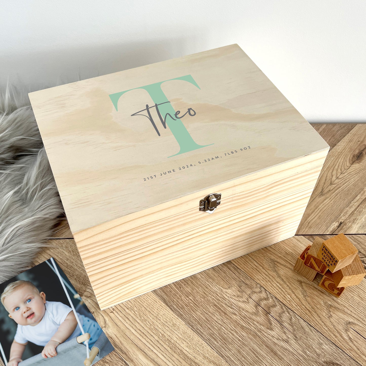 Personalised Initial New Baby Keepsake Box Various Colours - 5 Sizes (16cm | 20cm | 26cm | 30cm | 36cm)