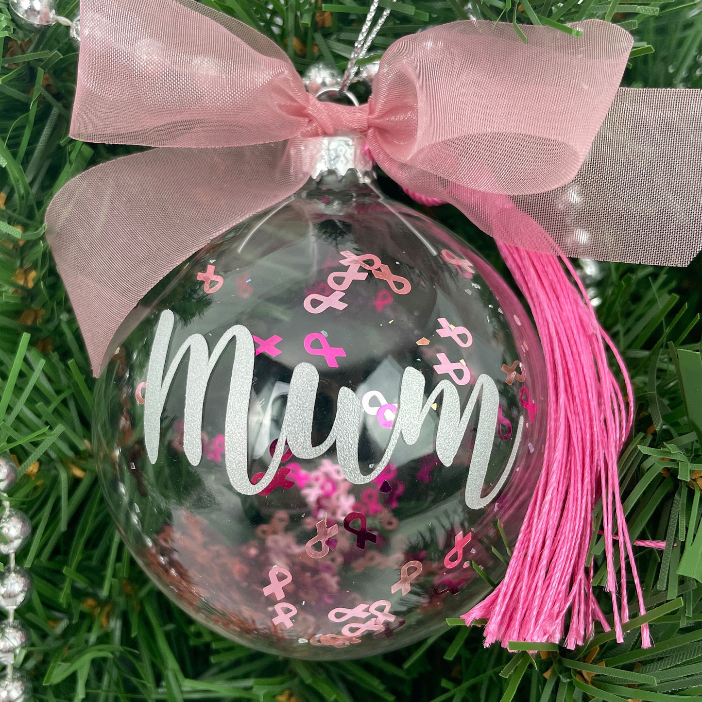 Personalised Pink Ribbon Breast Cancer Bauble