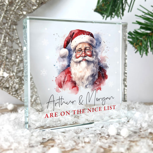 Personalised Traditional Santa 'Nice List' Crystal Token