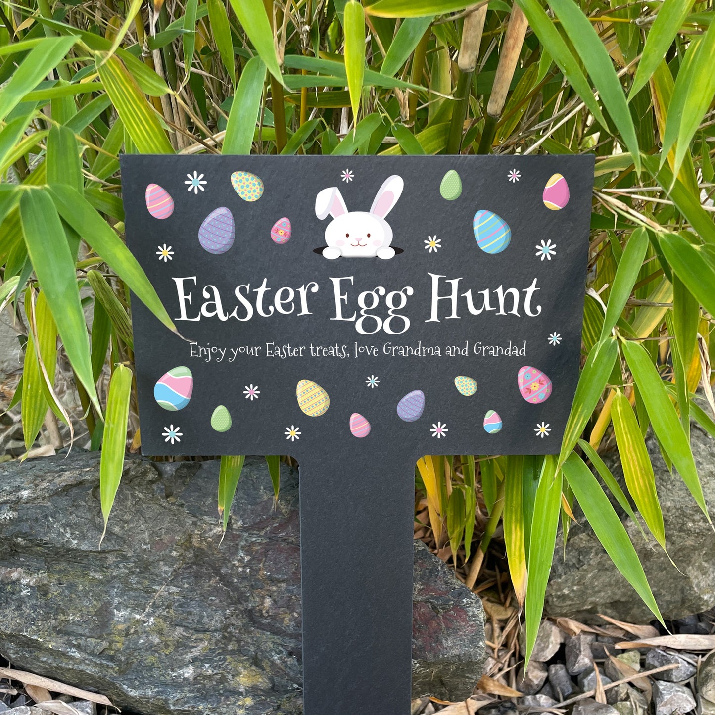 Personalised Pastel Easter Eggs Slate Garden Marker