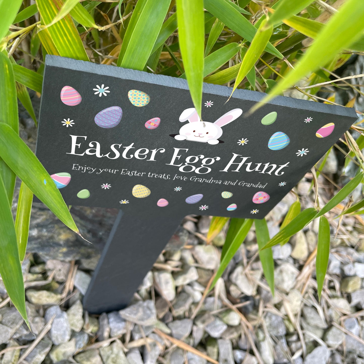 Personalised Pastel Easter Eggs Slate Garden Marker