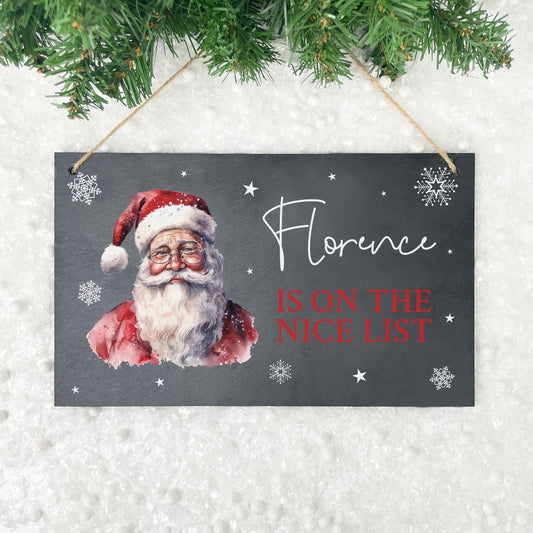 Personalised Traditional Santa Nice List Slate Hanging Plaque 25 x 15cm