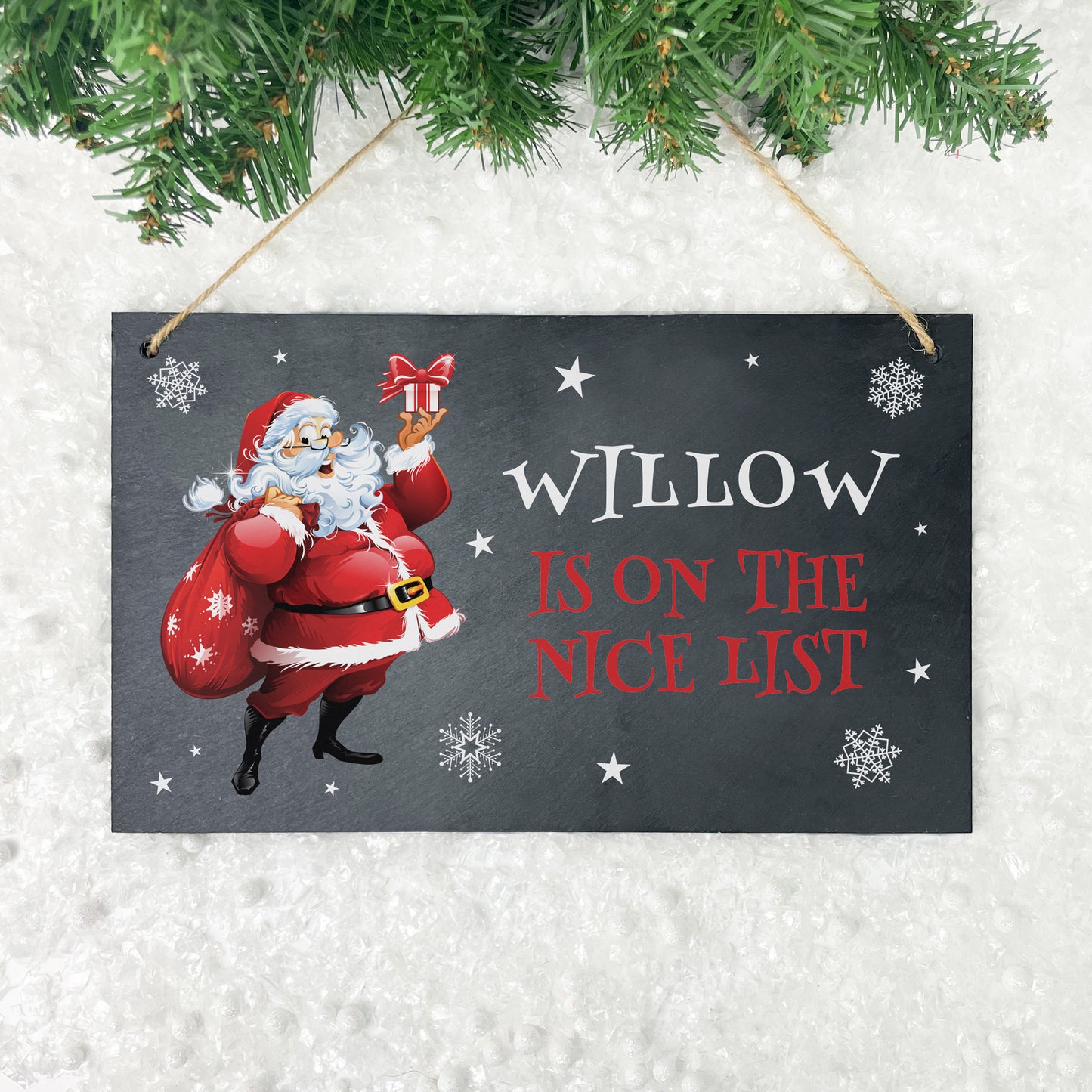 Personalised Cartoon Santa Nice List Slate Hanging Sign 25 x 15cm