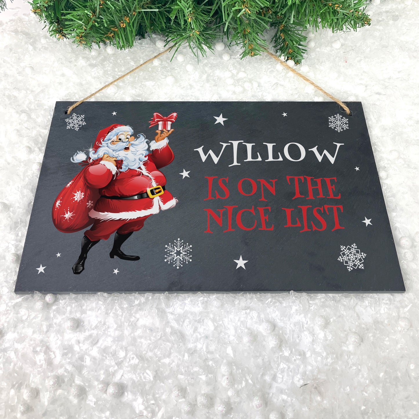 Personalised Cartoon Santa Nice List Slate Hanging Sign 25 x 15cm