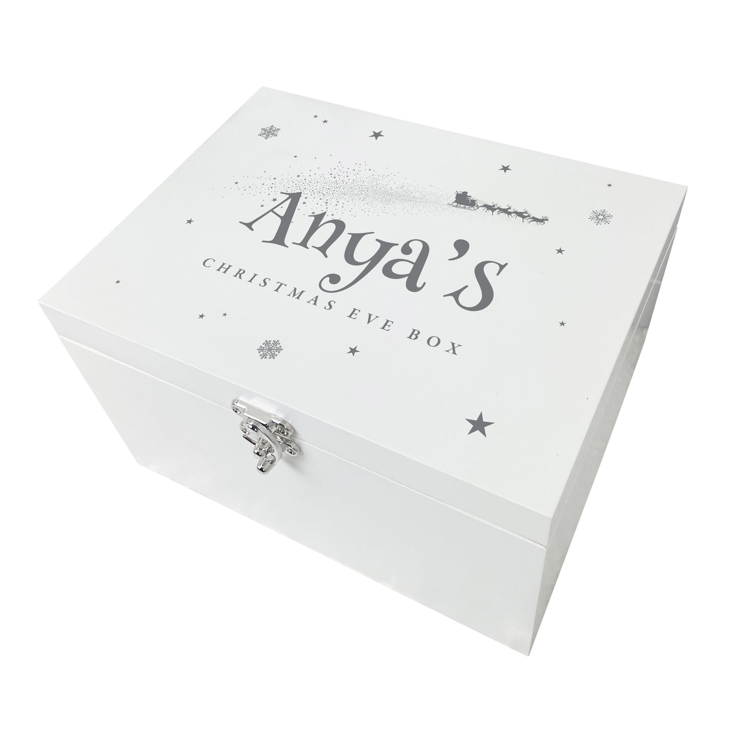 Personalised White Wooden Santa Sleigh Christmas Eve Box - 3 Sizes (22cm | 27cm | 30cm)