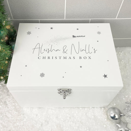 Personalised White Wooden Couples Christmas Eve Box - 3 Sizes (22cm | 27cm | 30cm)