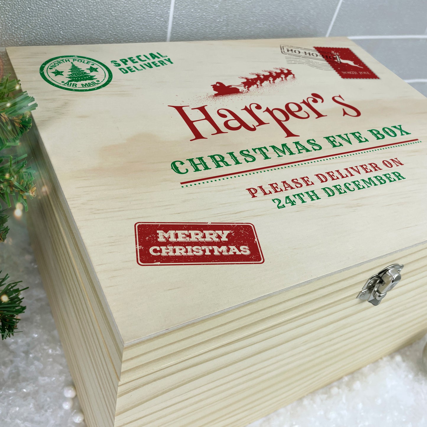 Personalised North Pole Postal Stamp Christmas Eve Box - 5 Sizes (16cm | 20cm | 26cm | 30cm | 36cm)