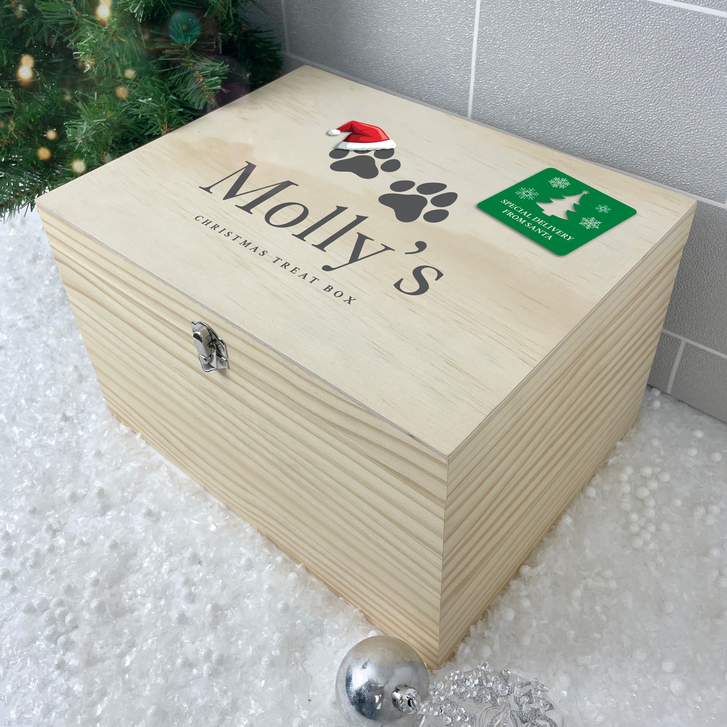 Personalised Santa Hat Paws Pet Christmas Eve Box - 5 Sizes (16cm | 20cm | 26cm | 30cm | 36cm)