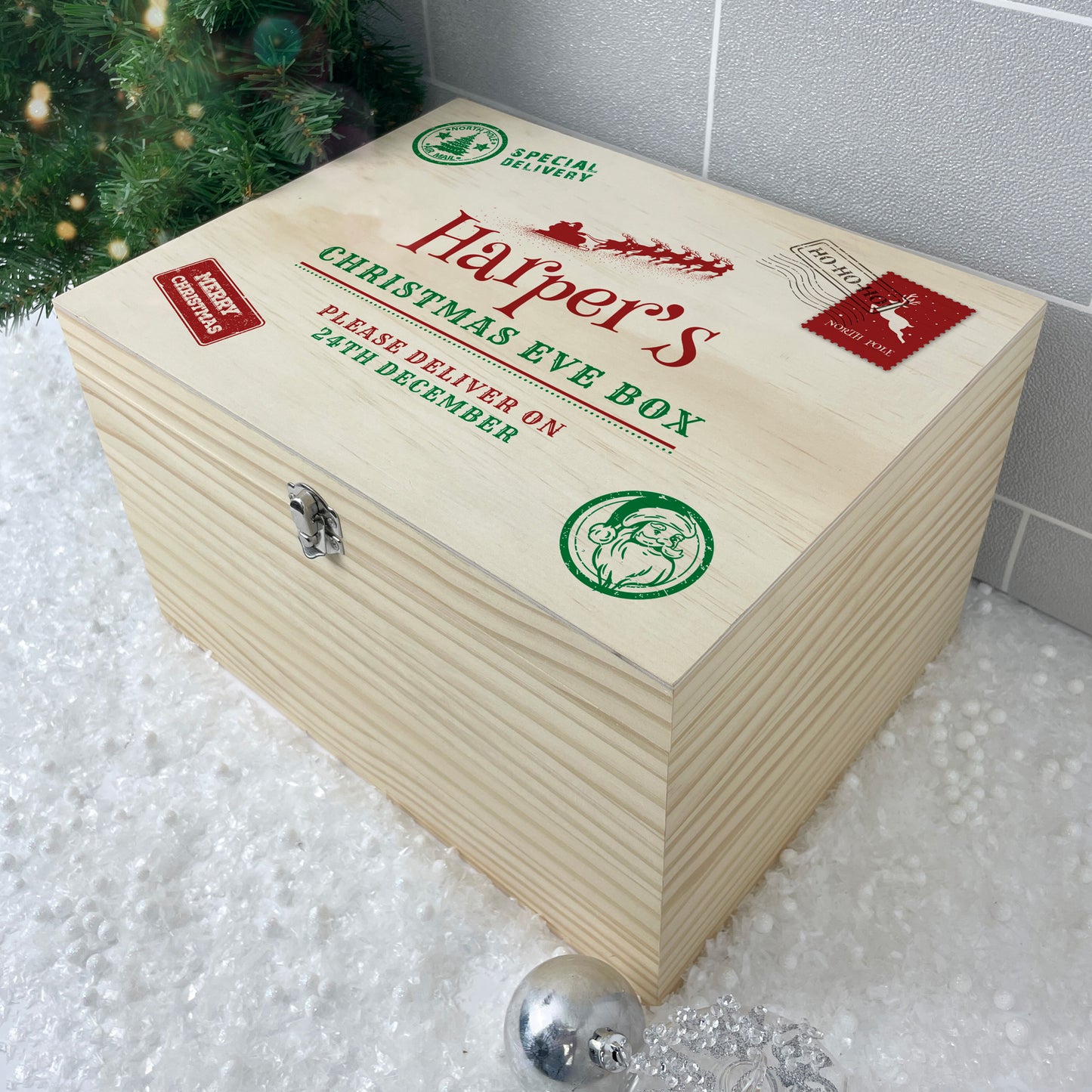 Personalised North Pole Postal Stamp Christmas Eve Box - 5 Sizes (16cm | 20cm | 26cm | 30cm | 36cm)