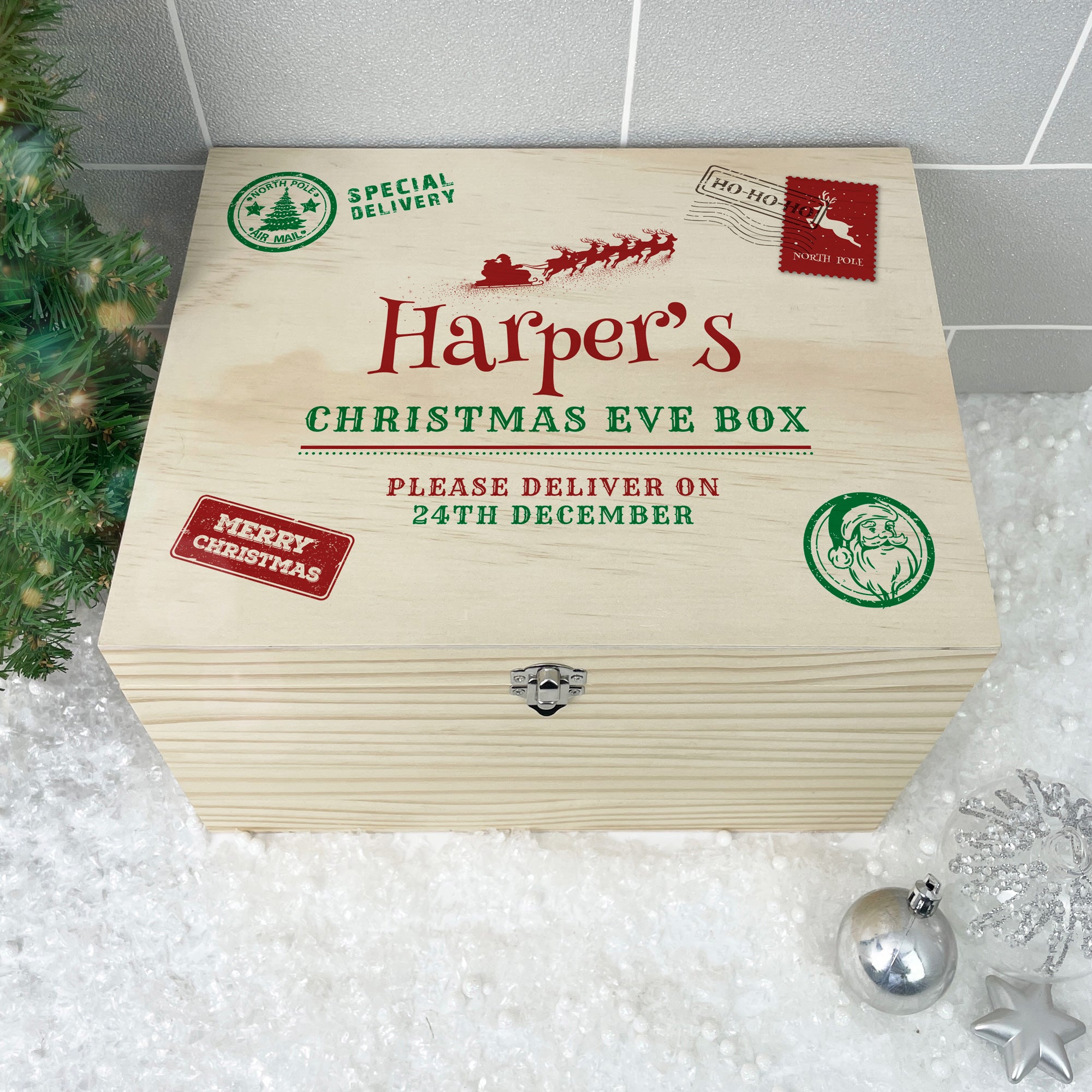 Personalized Christmas 2024 gift box, Custom Christmas present. Christmas eve box. Personalised MDF box. Box with name. Holiday souvenir box.