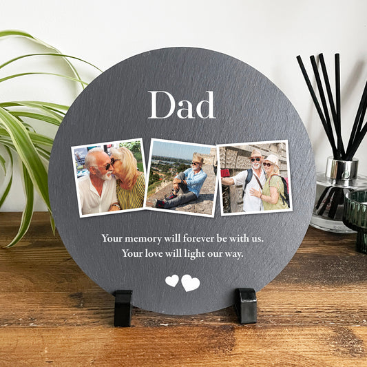 Personalised Circular Memorial Photo Slate With Stand 20cm