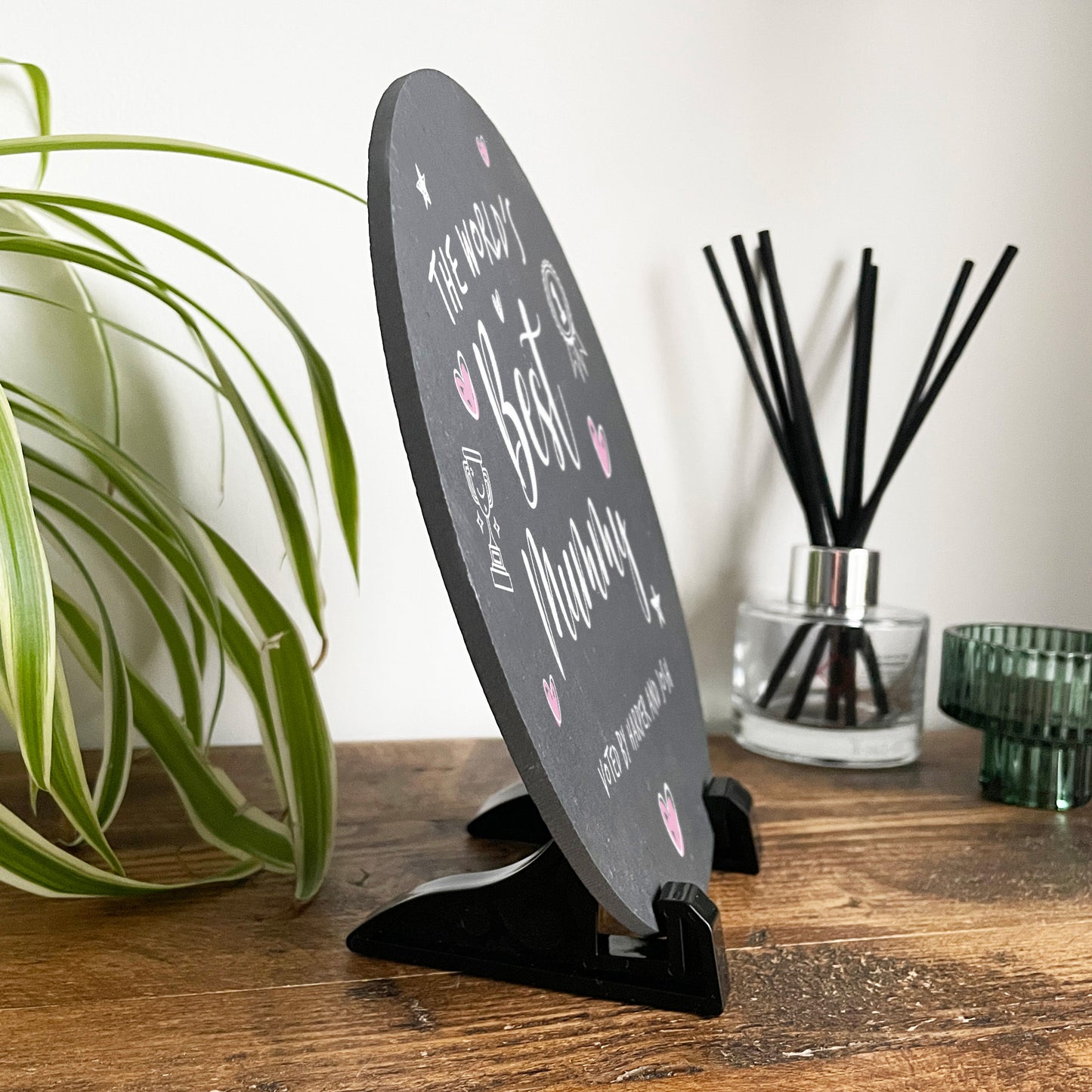 Personalised The World's Best Mum Circular Slate With Stand 20cm