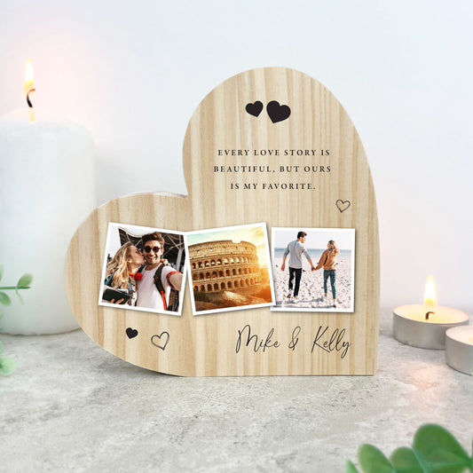 Personalised Couples Photo Wooden Freestanding Heart