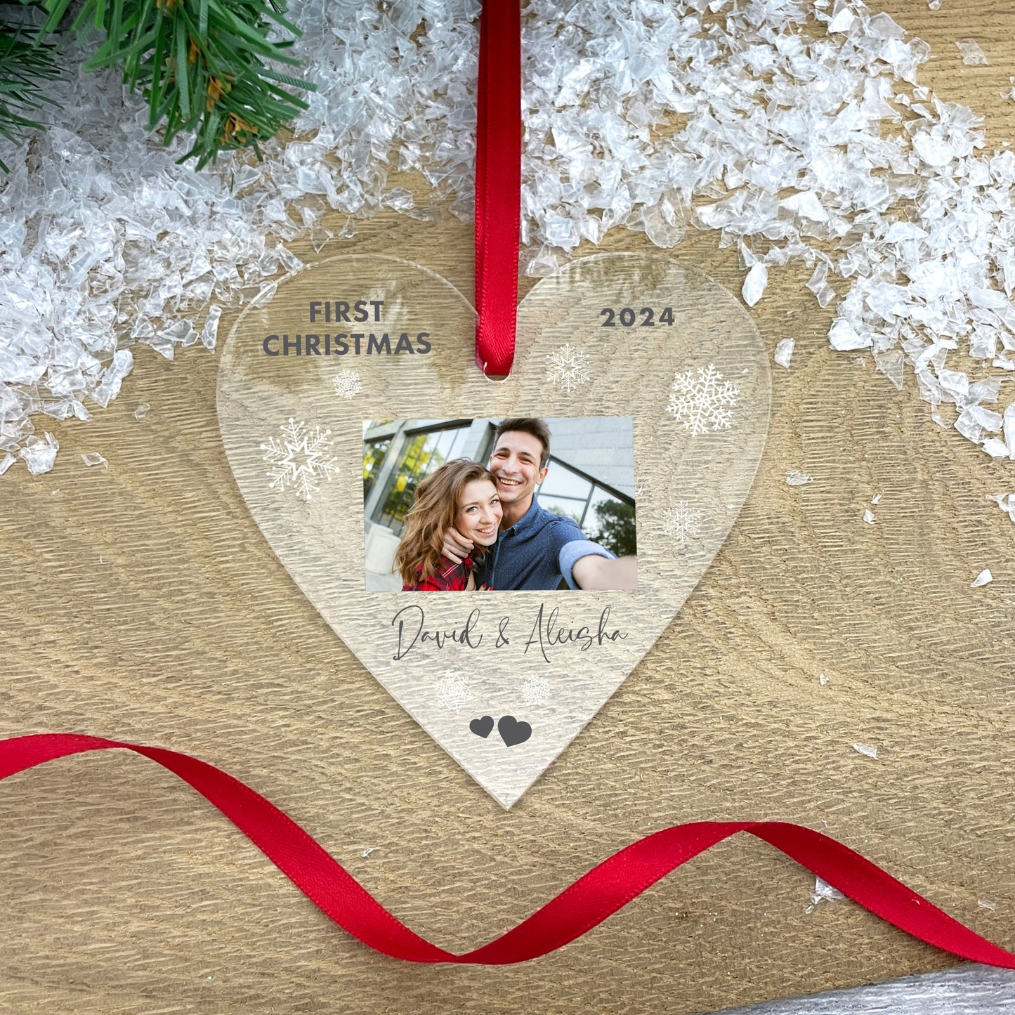 Personalised Couples 1st Christmas Photo Acrylic Hanging Decoration - Various Shapes