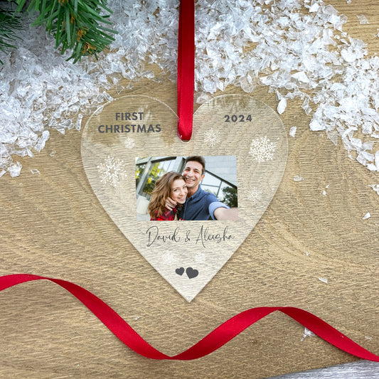 Personalised Couples 1st Christmas Photo Acrylic Hanging Decoration - Various Shapes