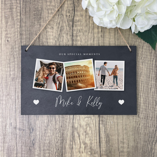 Personalised Couples Photo Slate Hanging Sign 25 x 15cm