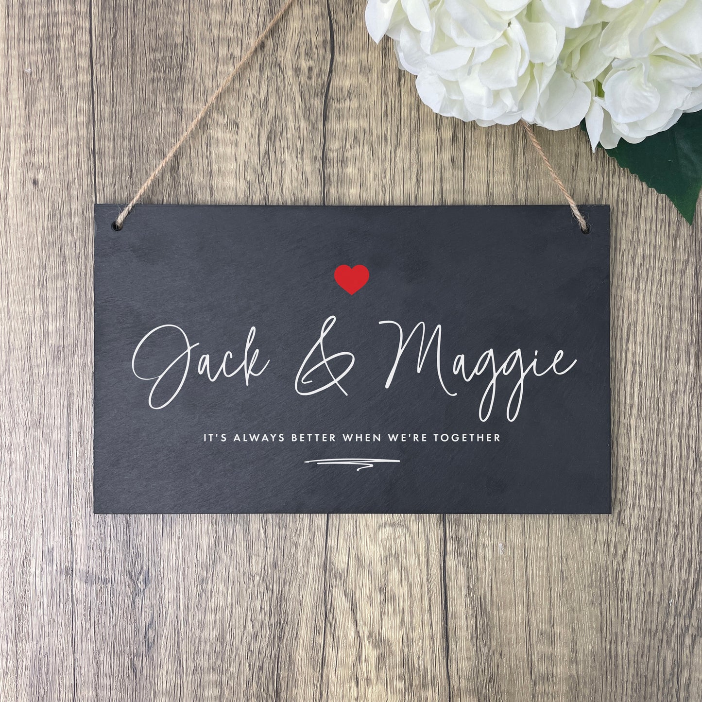 Personalised Couples Names Slate Hanging Sign 25 x 15cm