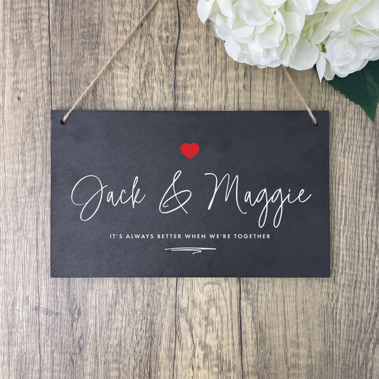 Personalised Couples Names Slate Hanging Sign 25 x 15cm