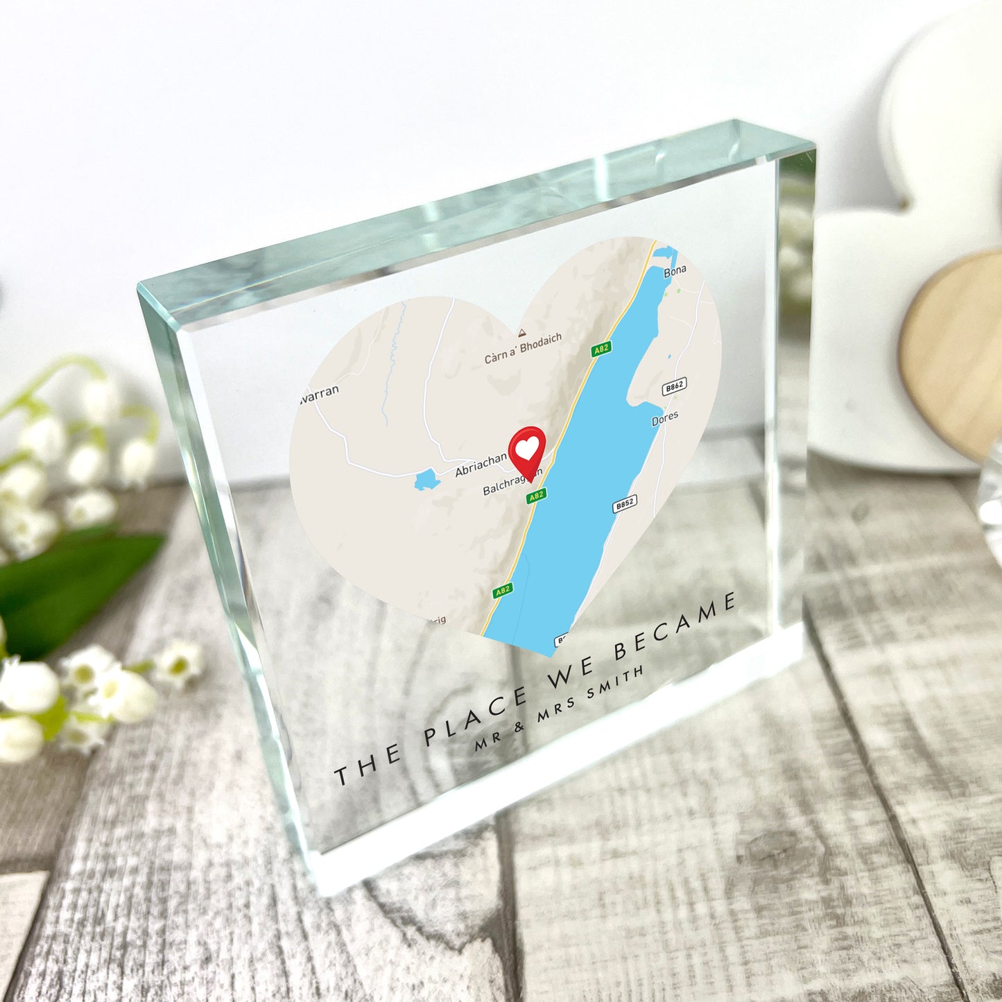 Personalised Heart Map Location Crystal Token